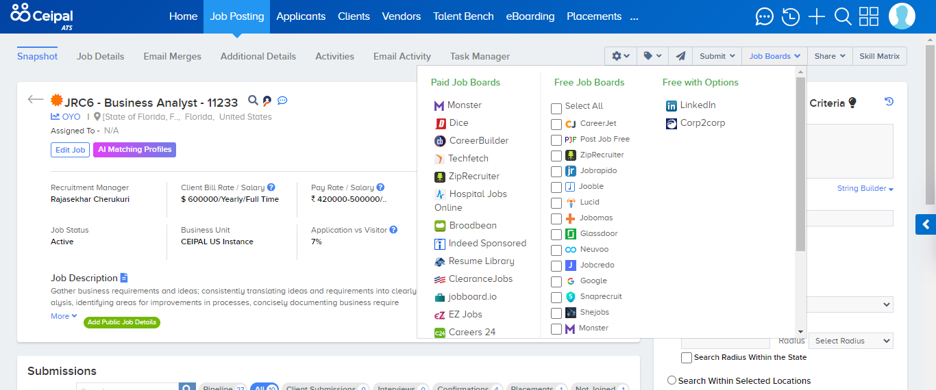 screenshot of CEIPAL ATS